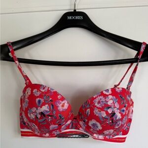 H&M Red Floral Push-Up Bra with Adjustable Straps